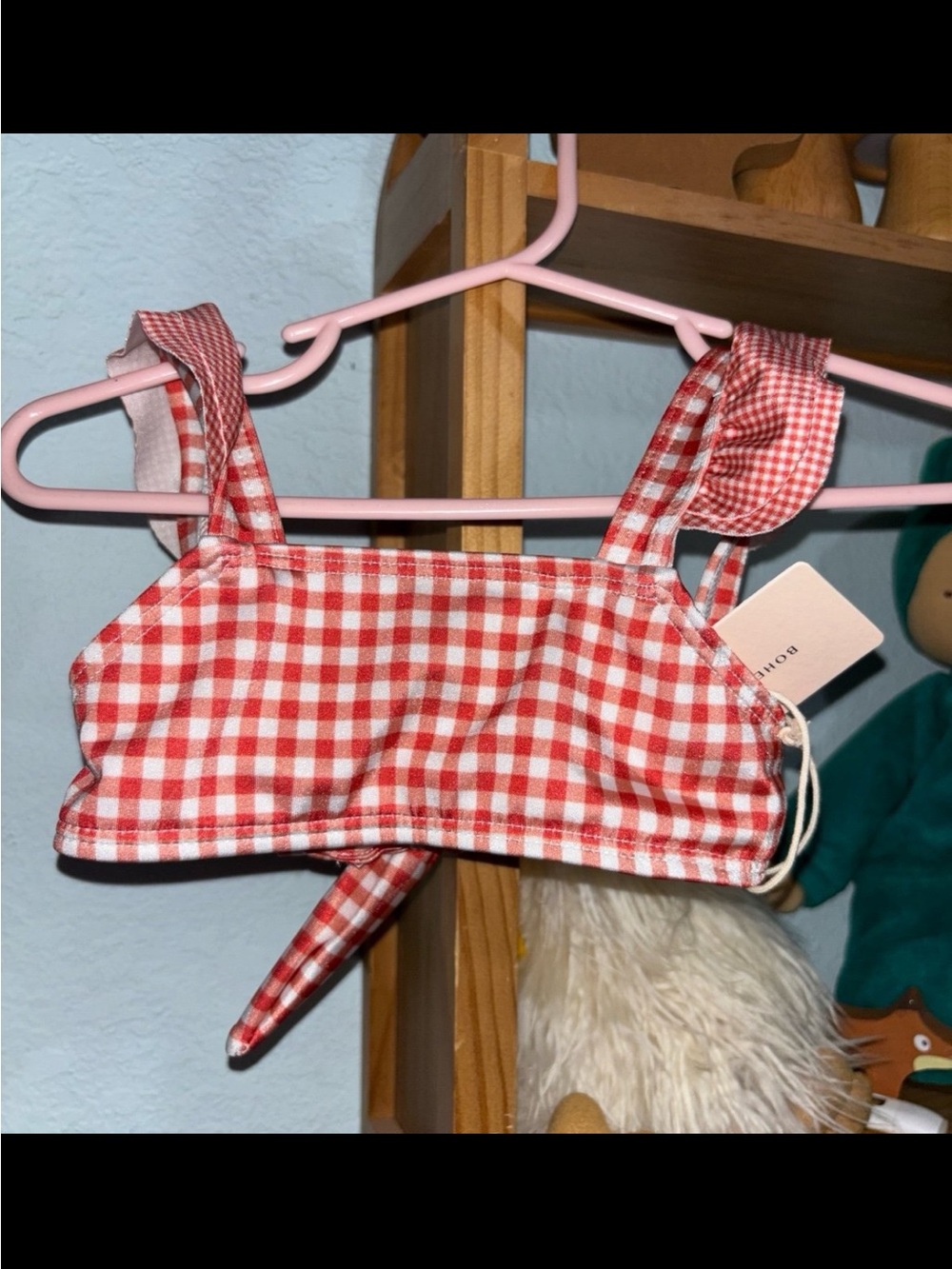 Red Gingham Kids Crop Top - Children's NWT Minnow Gangnam Baby Swim Top